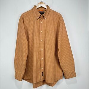 Timberland Button Down Shirt Men‎ XL Orange Beige Check 100% Cotton Pocket